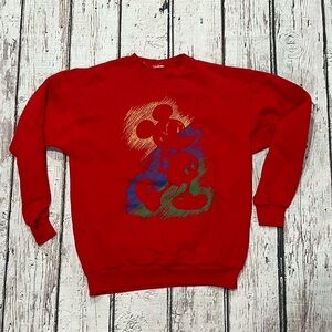 Vintage 1990s Mickey Mouse Red Disney World Cartoon Crewneck Sweatshirt